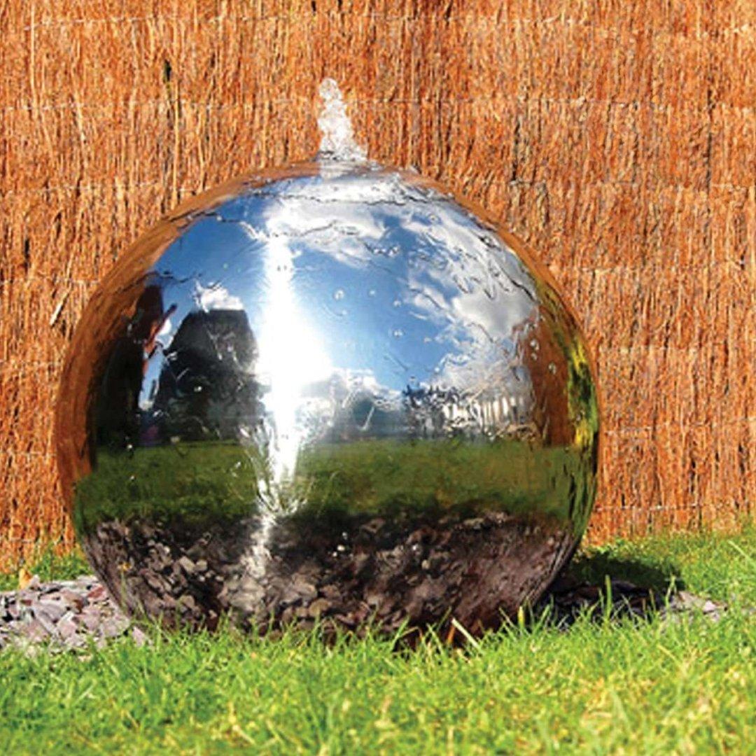 Polished Stainless Steel Sphere Water Feature Cascade Garden LEDs 40cm